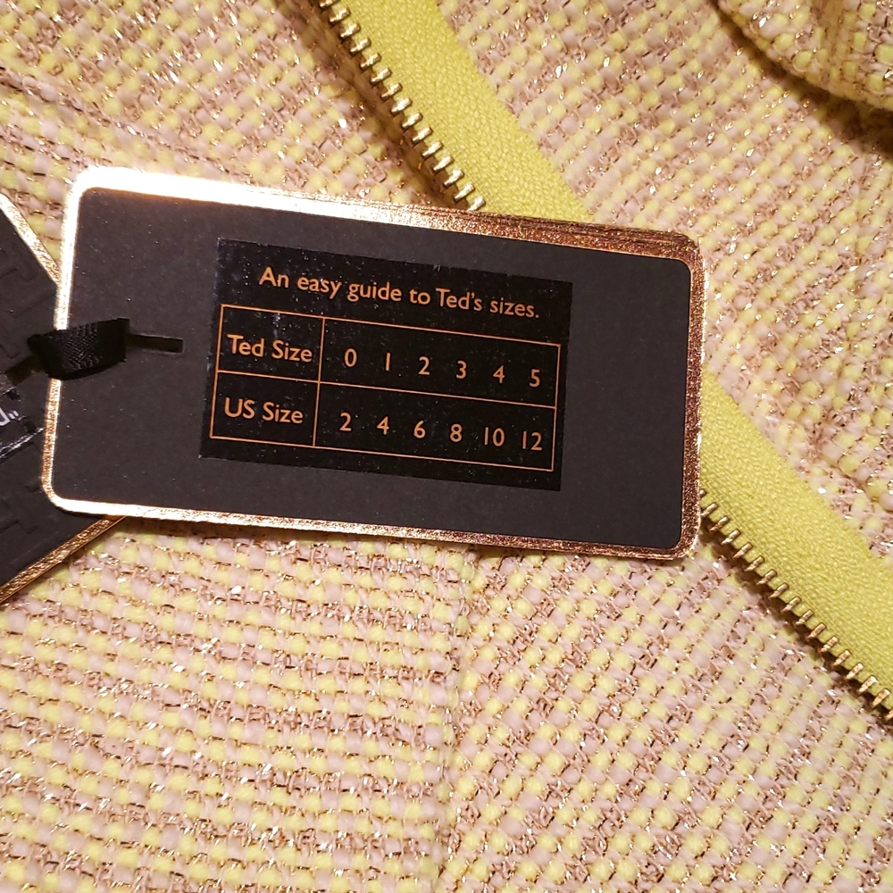 Ted Baker NEW Noira Yellow Lemon & Metallic Gold Tweed Zip Cropped Blazer Jacket - Picture 14 of 17